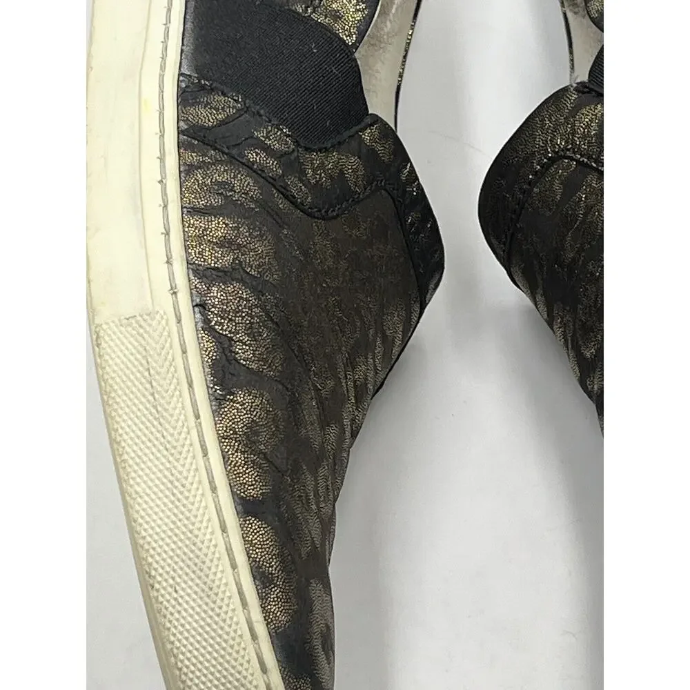 LANVIN Paris Metallic Black Gold Leopard Slip on Brocade Sneaker Size 38‎ /US 7